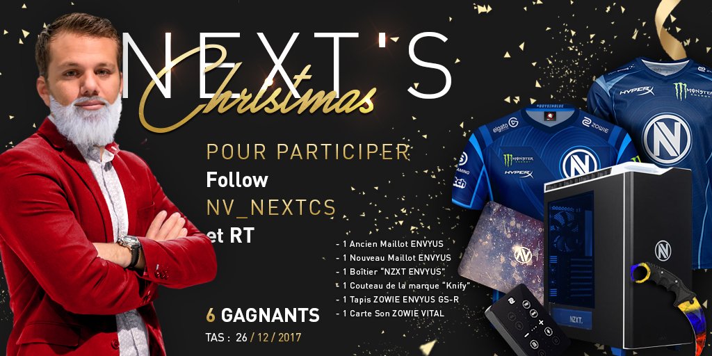 _next's tweet photo. 🎊Il est temps de vous faire pleins de cadeaux !
- 1 ancien maillot ENVYUS
- 1 nouveau maillot ENVYUS
- 1 couteau de la marque Knify
- 1 boîtier NZXT ENVYUS
- 1 carte son Vital
- 1 tapis de souris Zowie ENVYUS

Simple et classique follow + RT ! TAS 26/12 ☃ https://t.co/u1A3gPHybP