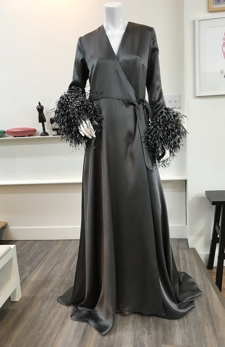 Ostrich feather silk robe for a client and her luxury yatch life