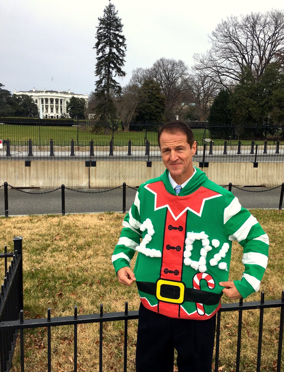 TimPhillipsAFP's tweet photo. That moment when you’re visiting the National Christmas Tree with a message for Congress: don’t be a cotton-headed ninny muggins – stick to the 20% corporate tax rate! #UglyChristmasSweater #BuddyTheElf #alliwantforchristmas is #TaxReform https://t.co/EbuwYhk9Td