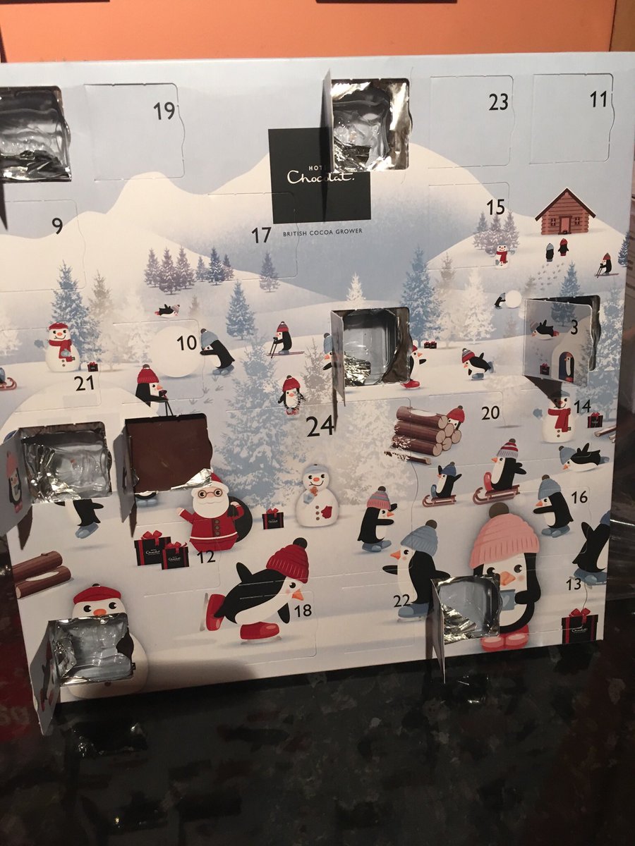 Julsie_PR's tweet photo. @HotelChocolat Is is luck of the draw that you get a chocolate on a particular day? My advent calendar is missing three so far with one too big to release from the window? https://t.co/yf9tcKroPg