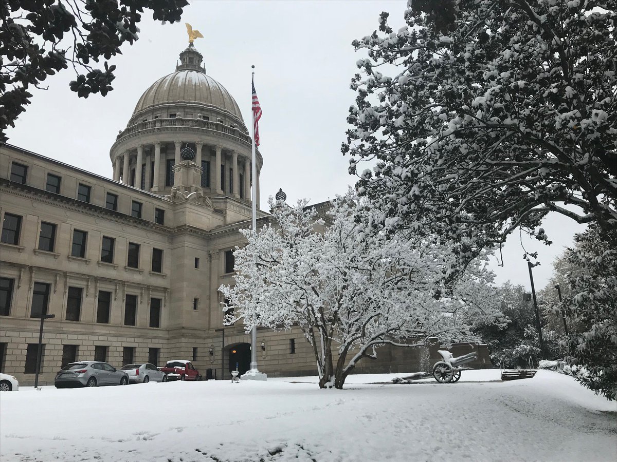 MS_DFA's tweet photo. It's a beautiful snow day at the Capitol. #Weather #snowday #MississippiSnow https://t.co/BNJNPEbOdw