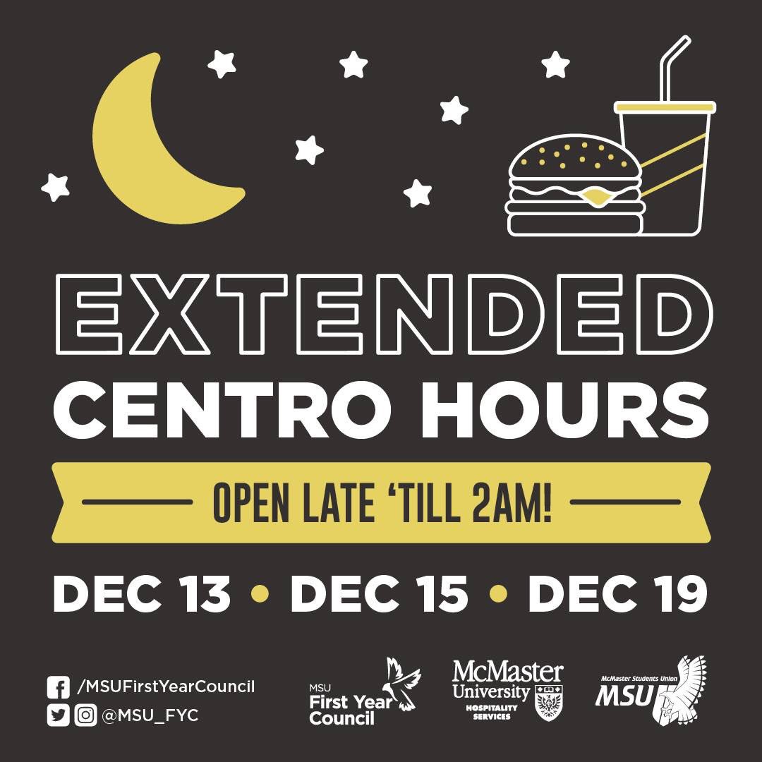 Hey hey hey! Taking a quick study break to check Twitter? 
Well, next week on your late night study breaks you can go to Centro!!