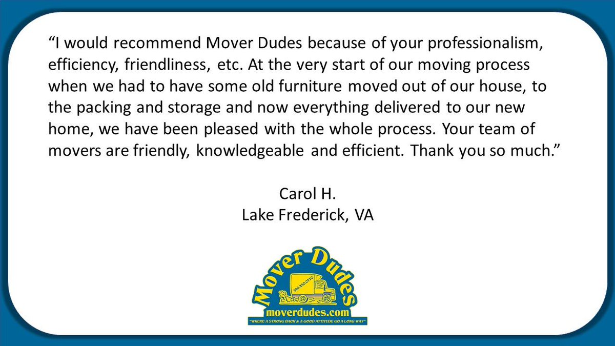 Another happy Mover Dudes customer!

#MoverDudes #Movers #MovingCompany #WinchesterVA #FrederickCountyVA #RichmondVA #RVA #SatisfiedCustomer