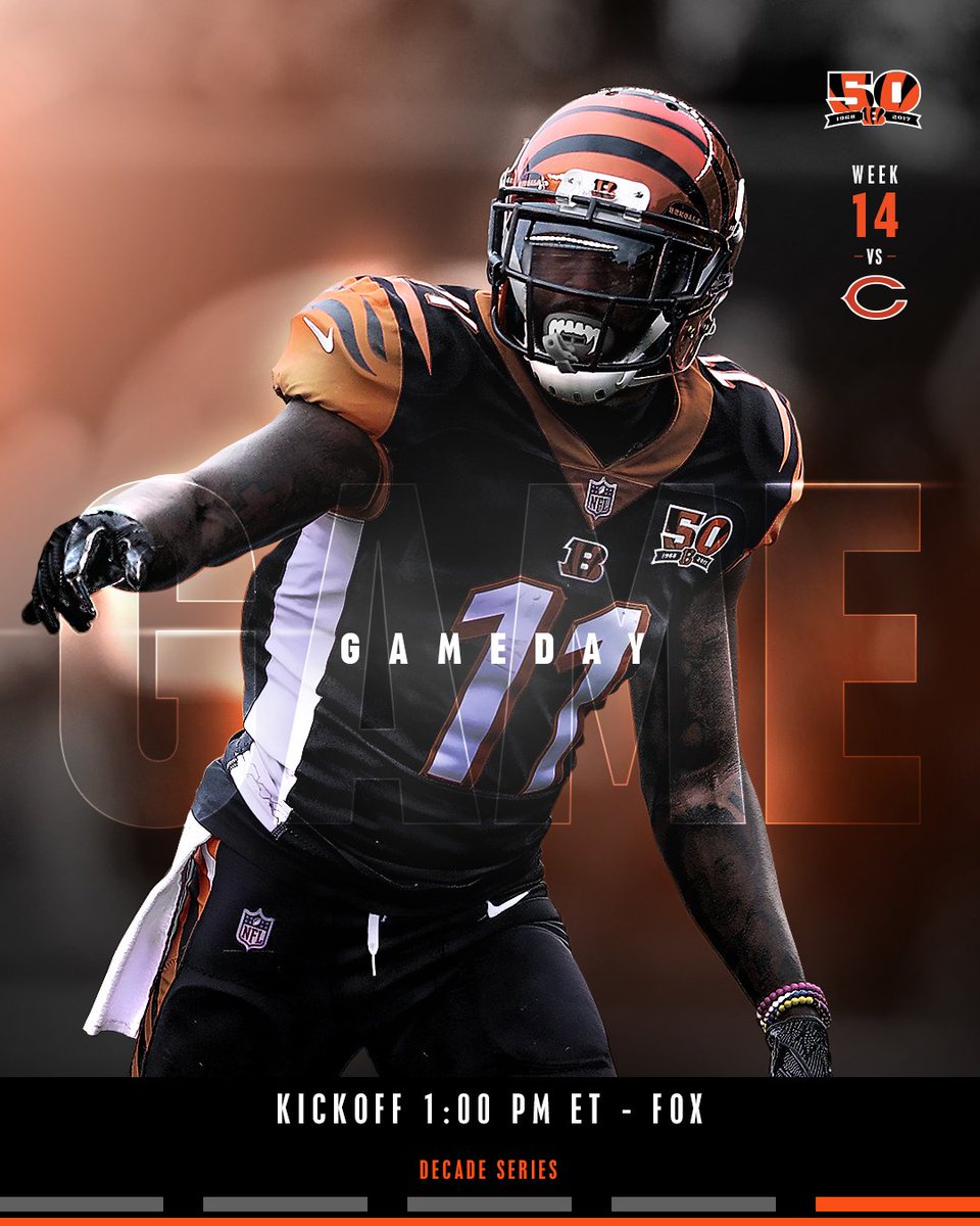 Bengals's tweet photo. GAME DAY.

12/10 - #CHIvsCIN – 1:00 pm ET - FOX

#Bengals50 https://t.co/jCcV3yhkjO