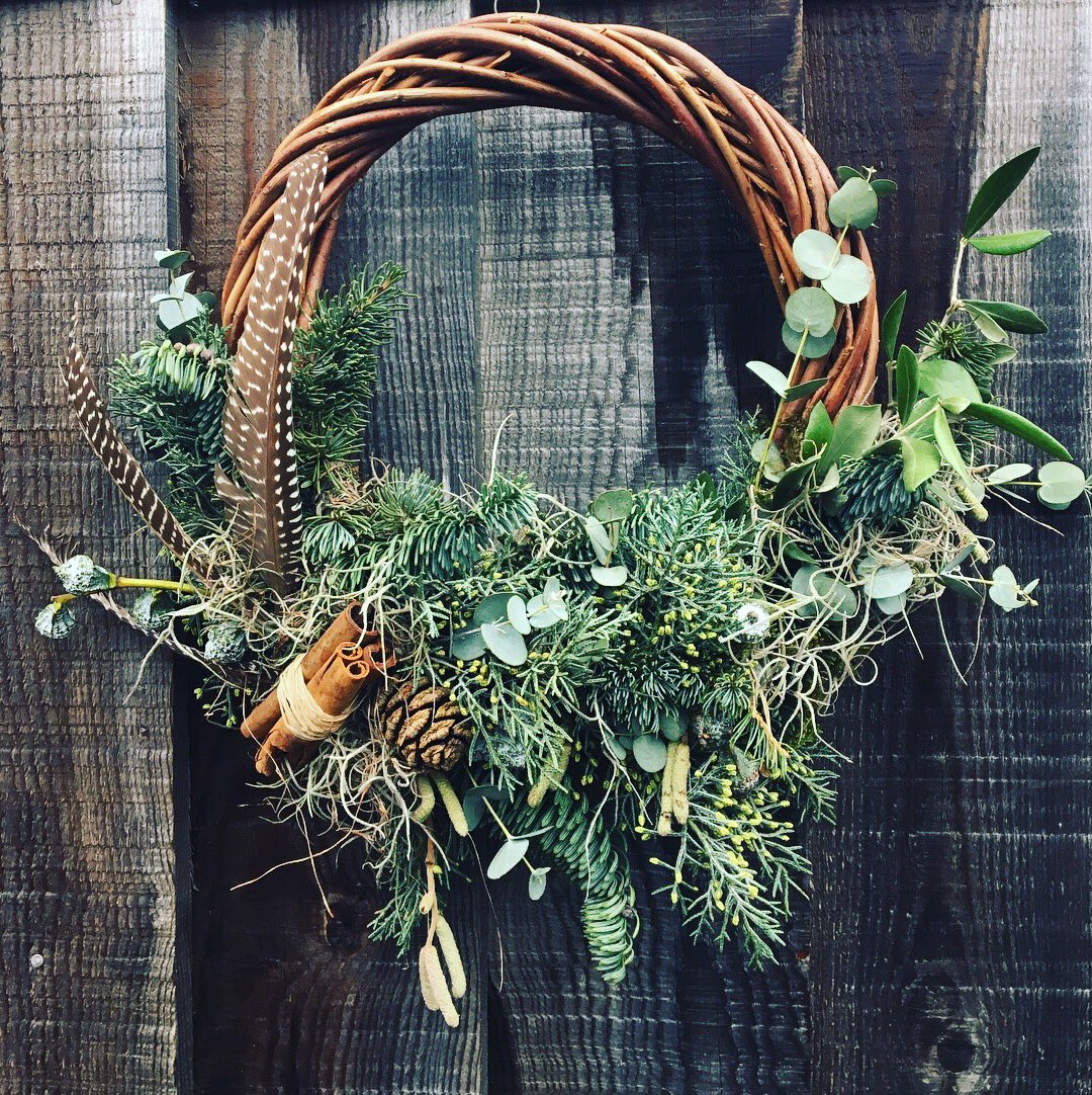 LullahBelleUK's tweet photo. The first batch of Christmas wreaths on sale at @stroudbrewery. More on the way, if you fancy something more jolly than feathers and Spanish moss let me know! https://t.co/GzDWLRkYeS
