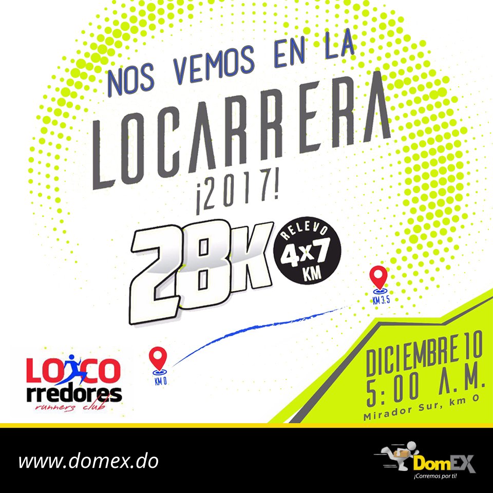 DomexCourier's tweet photo. 🔊 ¡Familia Domex! 
Este domingo, 10 de diciembre, Domex correo junto a ti en el Km 0 del parque Mirador Sur de Santo Domingo. 💛🏃‍♀👟🏞

#SaveTheDate y únete a esta #Locarrera de 28K a las 5:00 a.m🌄🎽🏃🏻‍♂🏁

¡Corremos por ti!📦💨🏅 https://t.co/yfituB49Ee