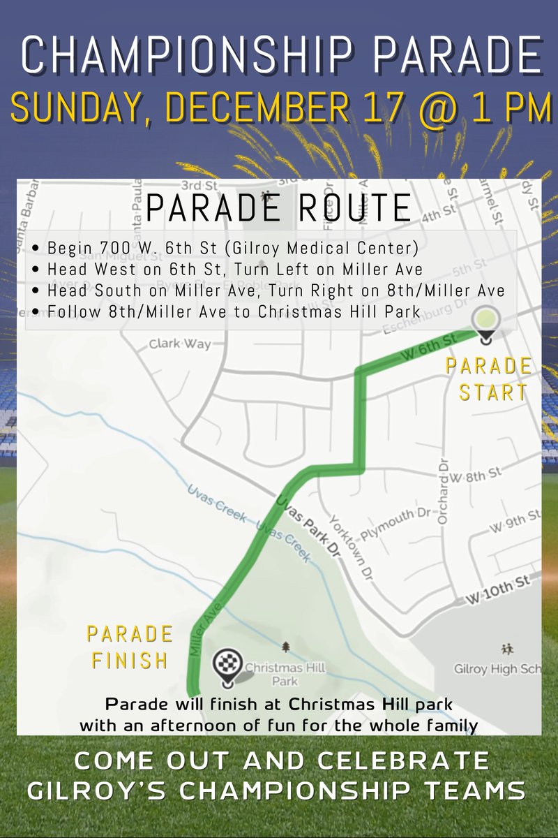 lsanfordjr's tweet image. Garlic City Parade details attached! Let's go @CHSAthleticsMBL @GilroyMustangFB