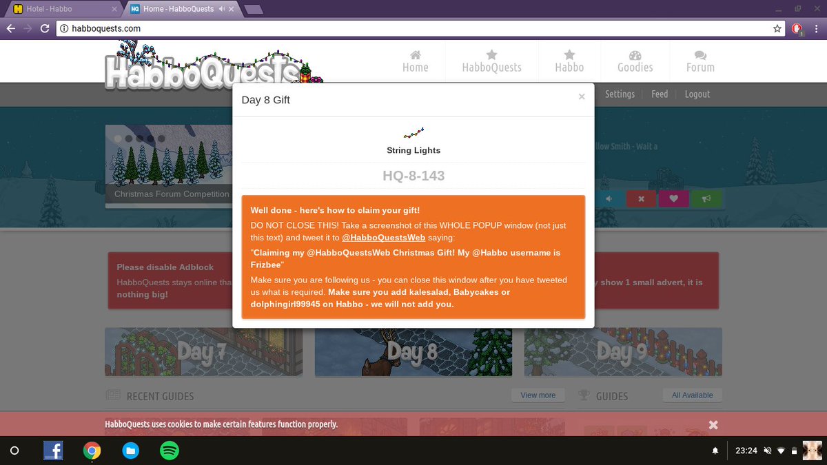 HabUrgh's tweet photo. "Claiming my @HabboQuestsWeb Christmas Gift! My @Habbo username is Frizbee" https://t.co/RSo9952oDh