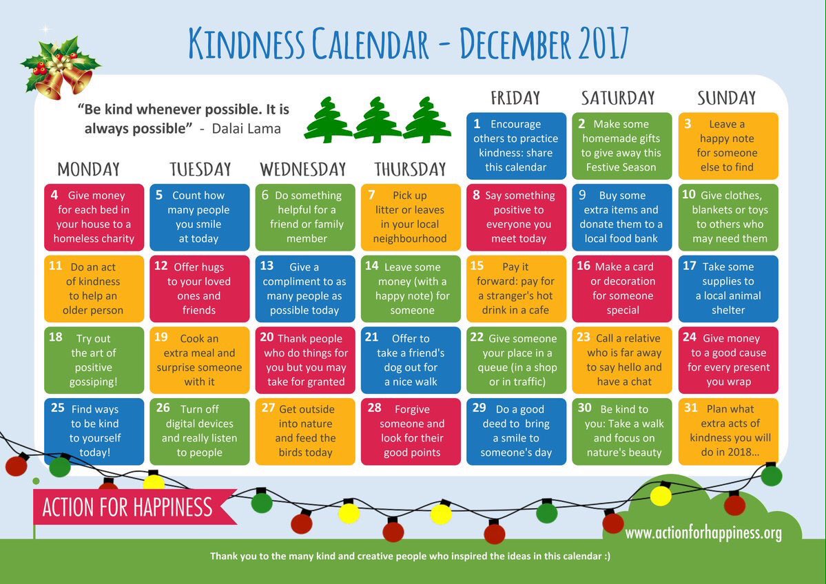 BGE_SDT's tweet photo. A1: (2/2) Posted this Kindness Calendar by our sign in -- love having daily kindness goals. #bgechat https://t.co/6QhImU7wMm