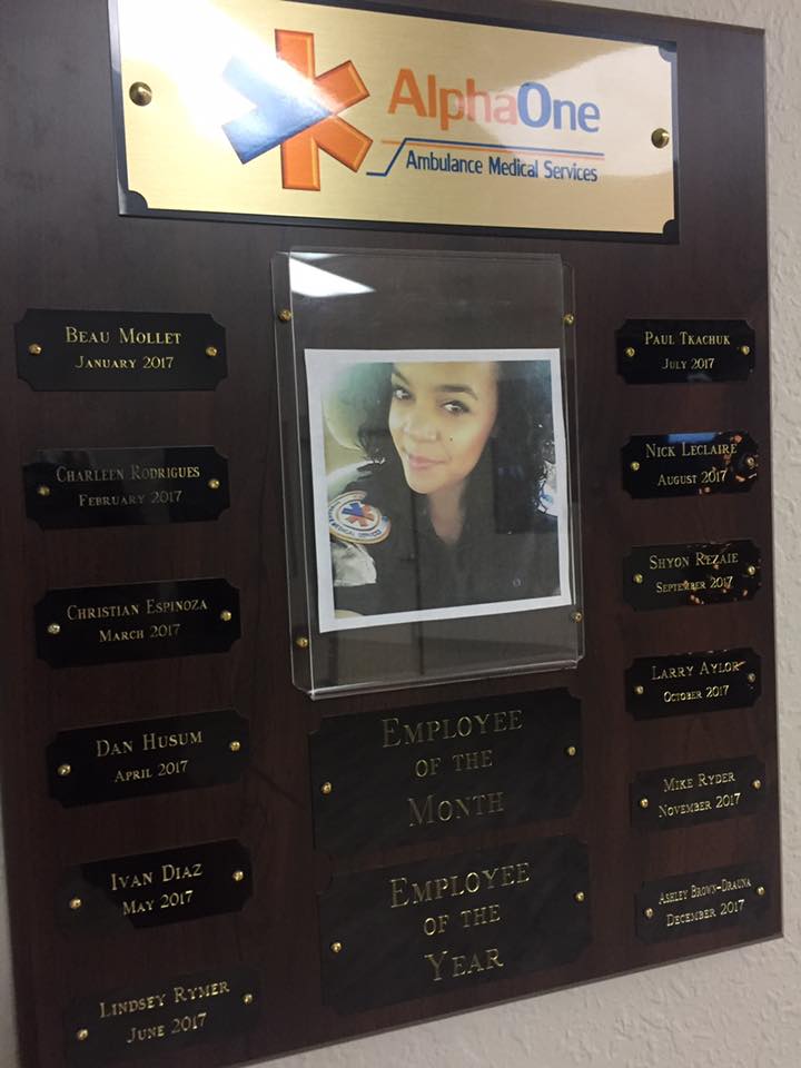 Alphaoneamb's tweet photo. Congratulations to December 2017 employee of the month Ashley Brown-Drauna. #EMS #Ambulance #Sacramento #dispatch https://t.co/KExPBsC8qc