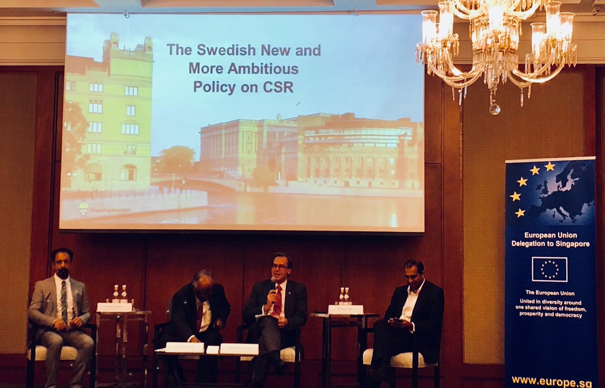 CSRWorks_'s tweet photo. Sweden’s Ambassador to Singapore @Haken Jevrell making his point at the annual Business and Human Rights seminar by the EU Delegation to Singapore by saying “Sustainability equals profitability.” #CSRWorks managing director Rajesh Chhabara moderated this highly engaging session https://t.co/hN3qidhNHe