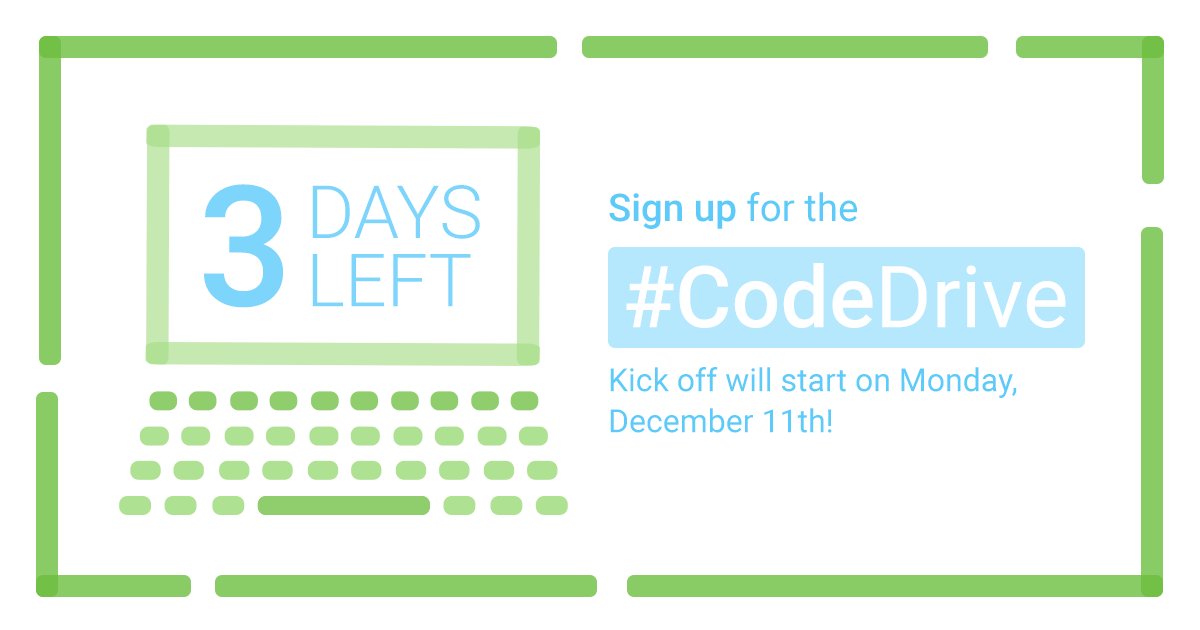 FlatironSchool's tweet photo. 3 days until #CodeDrive17 kicks off! You can start coding for a cause by signing up today: https://t.co/ubPihI2iDR. https://t.co/fwsEpzzKb1
