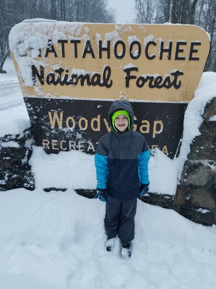 My youngest son, Sawyer, enjoying the 8 inch snowf all on Woody Gap at the Lumpkin/Union County line today.