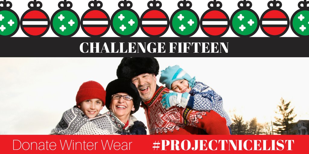 Challenge 15 - Gather up the hats, mitts, gloves, scarves and warm accessories you no longer need - or buy news ones if you can - and donate them! #projectnicelist #SpreadKindness #beccatoldmeto