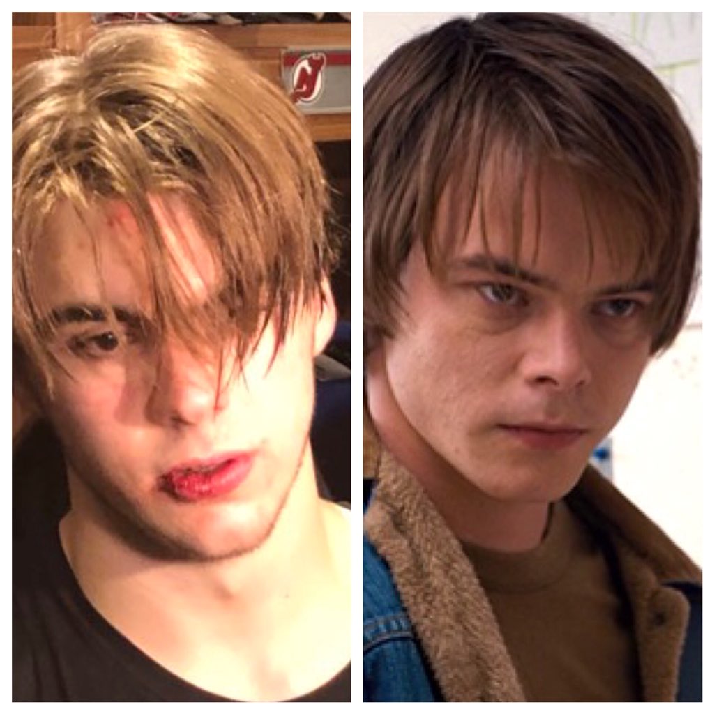 JFrick20's tweet photo. @NJDevils @nicohischier Why does Nico look like Jon from Stranger Things. #NHL #Netflix #StrangetThings https://t.co/VL6fb5pIn1