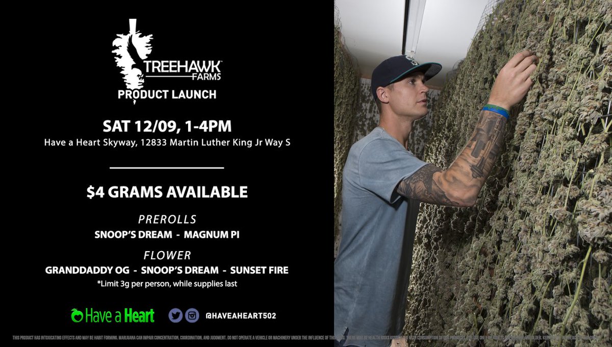 haveaheart502's tweet image. Tomorrow 1-4 PM at Have a Heart - Skyway. $4.00 grams/pre rolls by @TreeHawkFarms! #freethetree #treehawkfarms #haveaheart502 #haveaheartcc