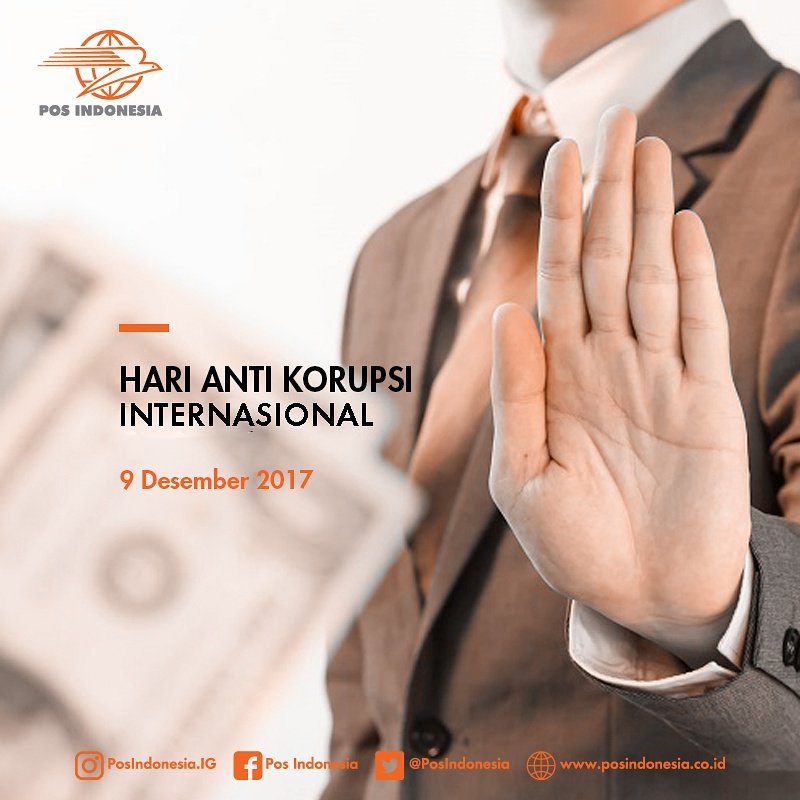 PosIndonesia's tweet photo. Selamat memperingati Hari Anti Korupsi Internasional,
Mari saling mengingatkan dan tanamkan integritas pada diri kita, cegah korupsi mulai dari diri sendiri.

Selamat berakhir pekan, Sahabat !

#HAKI2017 #UnitedAgainstCorruption
#PosIndonesia #POSbisa
#BUMNHadirUntukNegeri https://t.co/71eR9XgFDA
