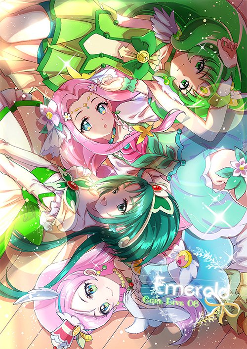 cure march ,midorikawa nao multiple girls pink hair green hair magical girl green eyes green skirt smile  illustration images