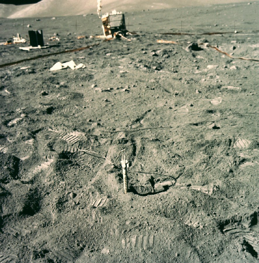 ThisIsApollo17's tweet photo. 34. Surface Experiments: A Heat Flow Probe was inserted into the lunar regolith to determine the rate at which the moon lost its internal heat to space. This gives valuable information on the level of tectonism of the planet. https://t.co/MWCRbazqe6