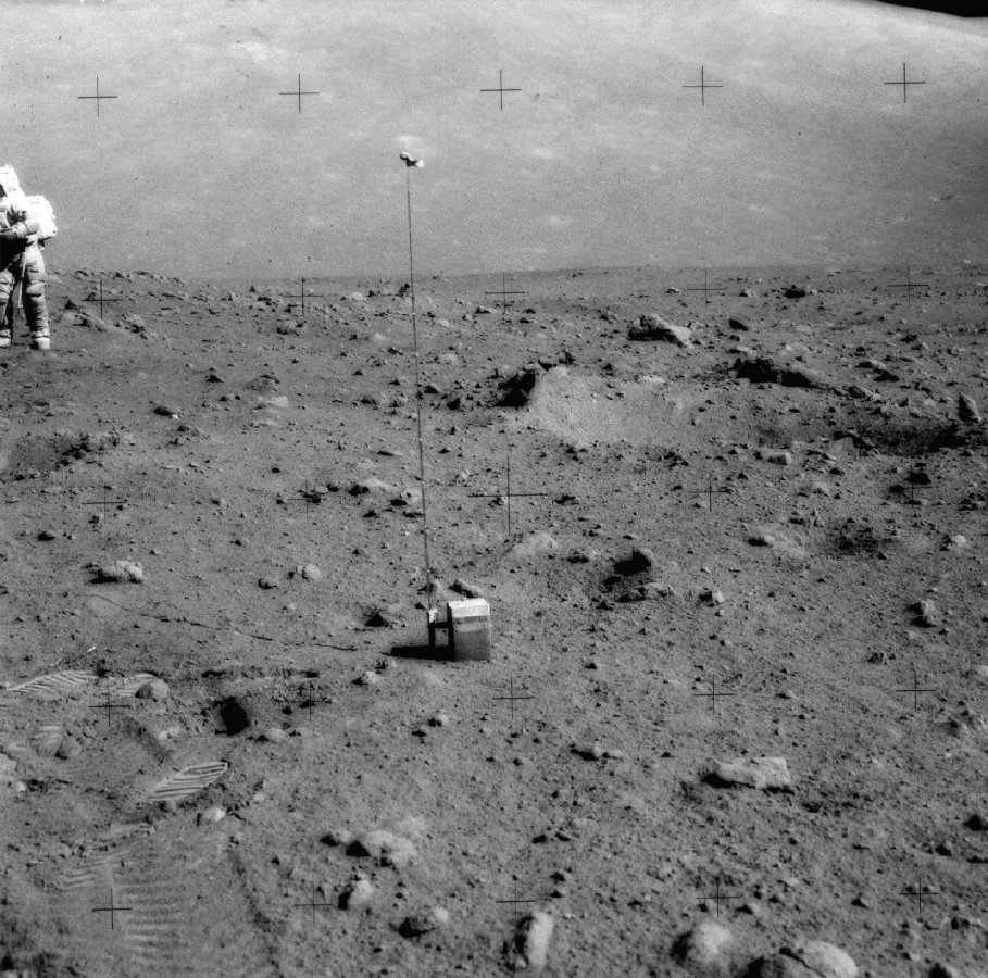 ThisIsApollo17's tweet photo. 39. Surface Experiments: The Lunar Seismic Profiling experiment involved strategic detonations of a series of small explosives like the one in this picture. It was done to study the detailed structure of the upper kilometer of lunar crust. https://t.co/pKZTGkRYvZ