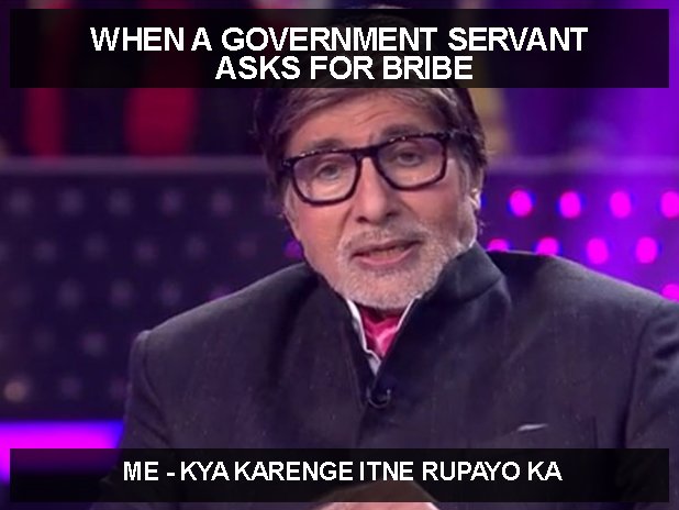 Jokes_Library's tweet image. Upar Bhi Dena Padega😜😜😜
#bribes #money #public #Government #AmitabhBachchan  #KBC