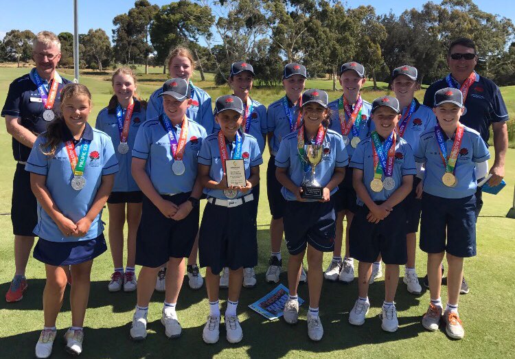 nswpssa1's tweet image. Our golfers set some records @PSGSSA 
Boys team Gold in Nett, Team Silver in Craig Parry Cup (team stroke event) - BTW each day a NSW golfer shot the low round of the day 🥇🥈🏌️‍♀️🏌️‍♂️👏👍