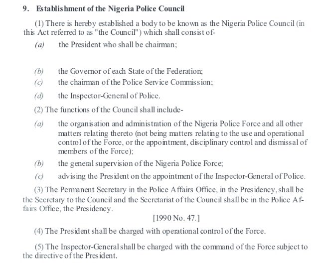 The former IG’s seemed to at least regard the erstwhile Ministry of Police Affairs. In 2015, that Ministry was merged with the Ministry of Interior. I was part of a committee to harmonise both Ministries. The report had never been used. Here’s the Act.  #EndSARS  