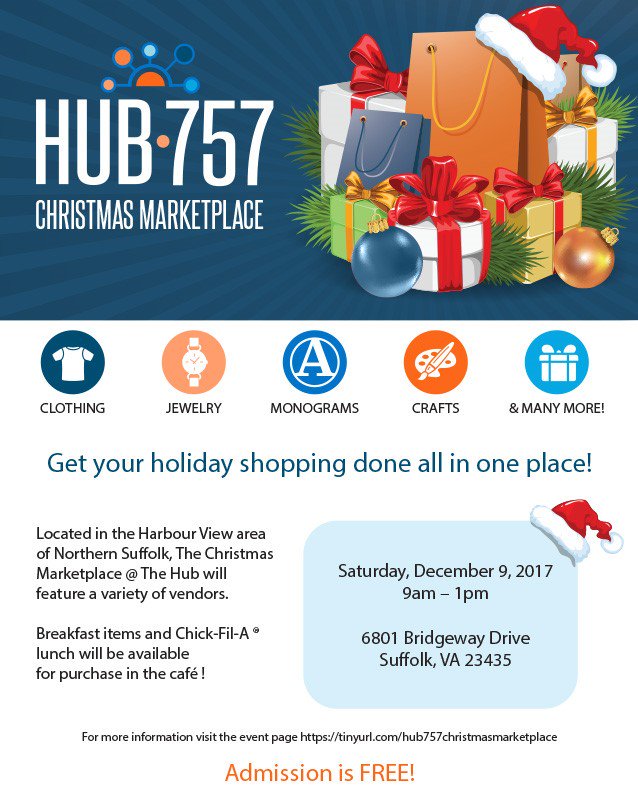 Hub757's tweet photo. The weather outside is frightful but the Christmas Marketplace is so delightful! Come to Hub 757 today for a great opportunity to shop, mingle, and see our new space! Doors open at 9am!! https://t.co/Lg0bXOLtEy