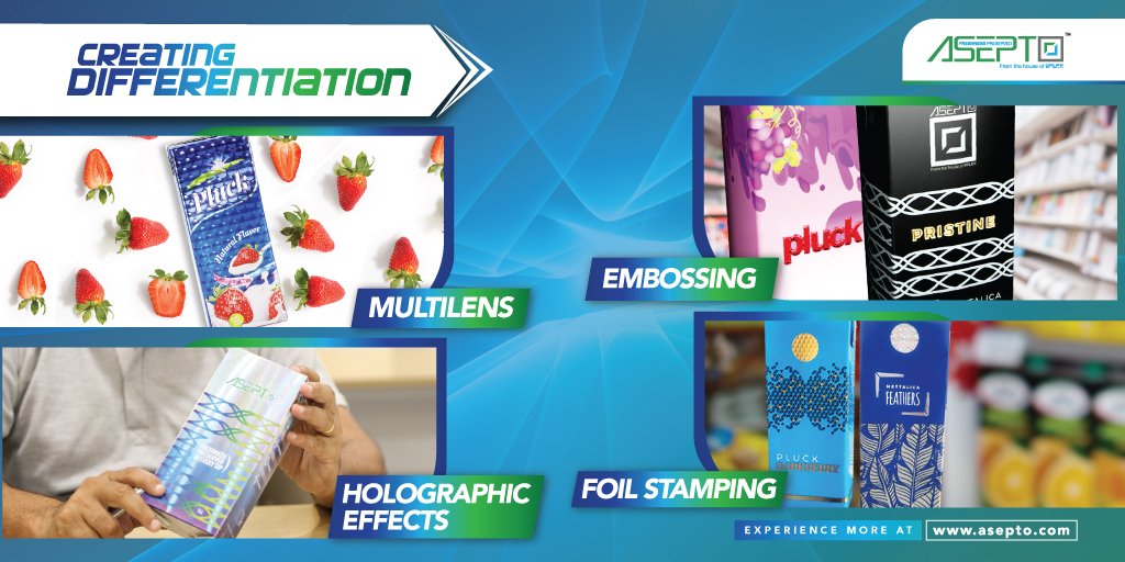 uflex_asepto's tweet photo. Create Differentiation which gives a distinct appeal to the Brick Packs drawing the attention of customers at "POINT OF SALE".
Make the most with the unique and spectacular #Holographic , #FoilStamping , #MultiLens and #Embossing Effects on the Aseptic Brick #Packs . https://t.co/lSGEsSFpRz