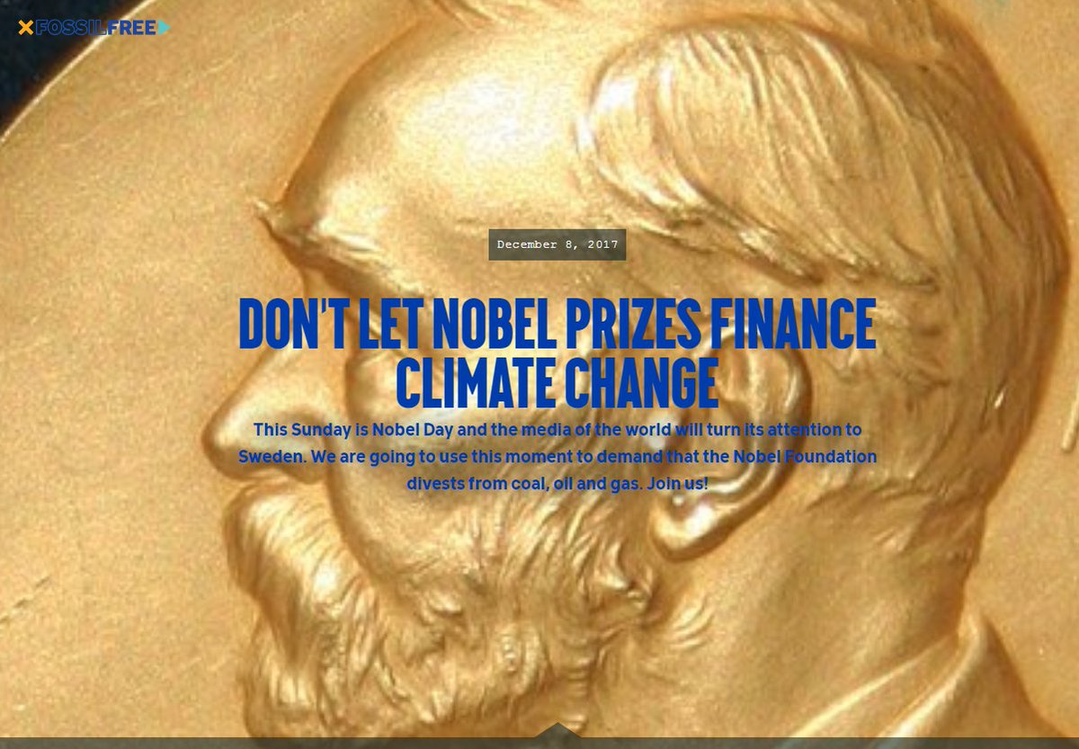 DON’T LET #NOBELPRIZES FINANCE #CLIMATECHANGE
Ove nedelje je #NobelDay. Kampanja #DivestNobel će biti domaćin #LuciaProcession protiv ulaganja u #fosilnagoriva sa zahtevom da se #NobelFoundation ogradi od uglja, nafte i gasa. @GoFossilFree buff.ly/2AMT0kb