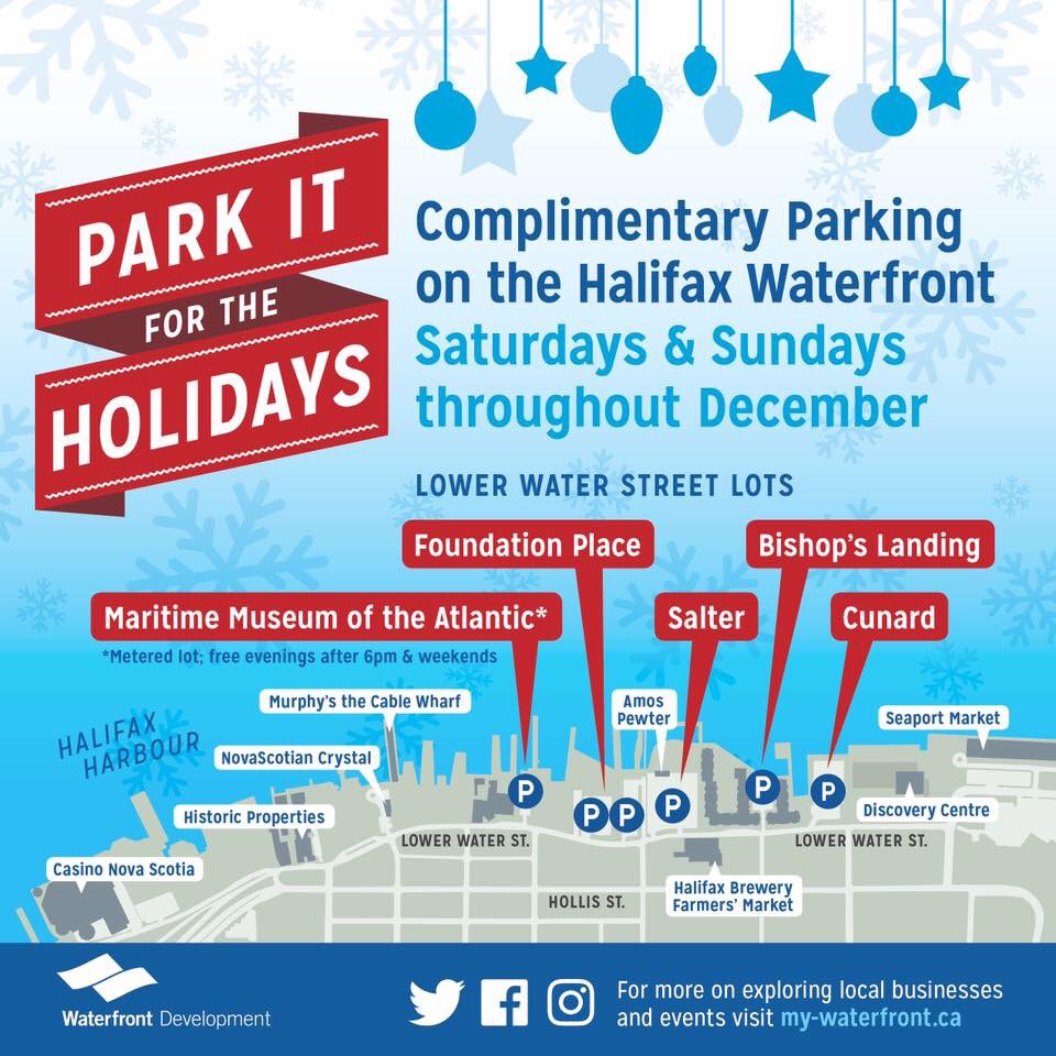 Free #parking in our Lower Water St lots today and tomorrow. Park It For The Holidays. Support #local #Halifax