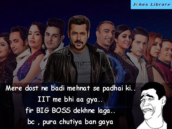 Jokes_Library's tweet image. IIT students Become Bigboss Addict😜😜😜
#BiggBoss11  #SalmanKhan  #IIT #Friends  #idiots