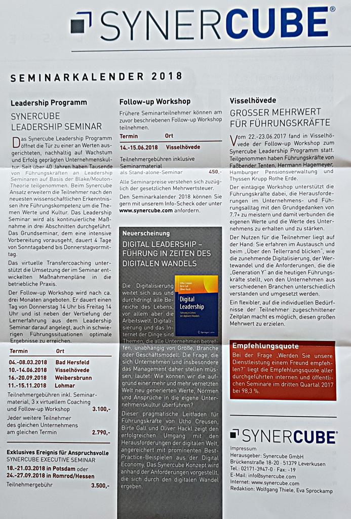 Unser Buch DIGITAL LEADERSHIP wurde bei Synercube besprochen. Vielen Dank. Wir freuen uns über die positive Resonanz. Im Kapitel 4.2 haben wir den Synercube-Ansatz dargestellt. Aus unserer Sicht gehört er zu jeder digitalen Transformation.
