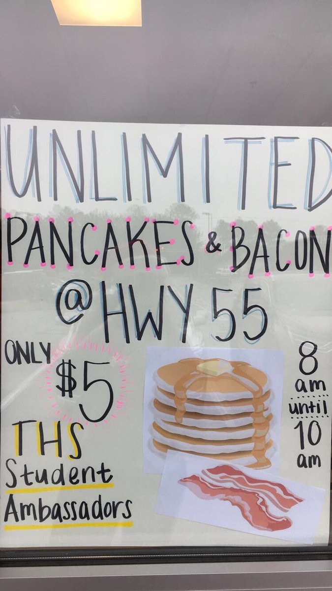 THS_Ambassadors's tweet photo. Come to Hwy 55 NOW for UNLIMITED pancakes &amp; bacon until 10am!!! Only $5! https://t.co/rjOGidc7Wv