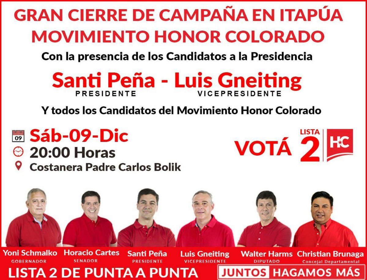 LGneiting's tweet photo. Les esperamos para esta fiesta del Glorioso Partido Colorado lista 2 de Punta a Punta 💪🇵🇾👉✌💯 https://t.co/oewQlK4n2i