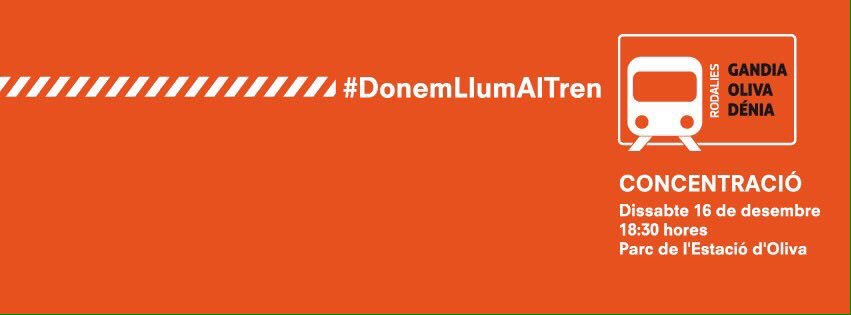 CompromBenissa's tweet image. #DonemLlumAlTren exigim el @trengandiadenia Concentració @donemllumaltren el pròxim 16 de desembre a les 18:30 h. al Parc de l'Estació d'Oliva @CompromisOliva @CompromisGandia @CompromisDenia @Compromis_Gata @CompromisPDGR @Compromiscalp @CompromisPego @compromisverger @compromis