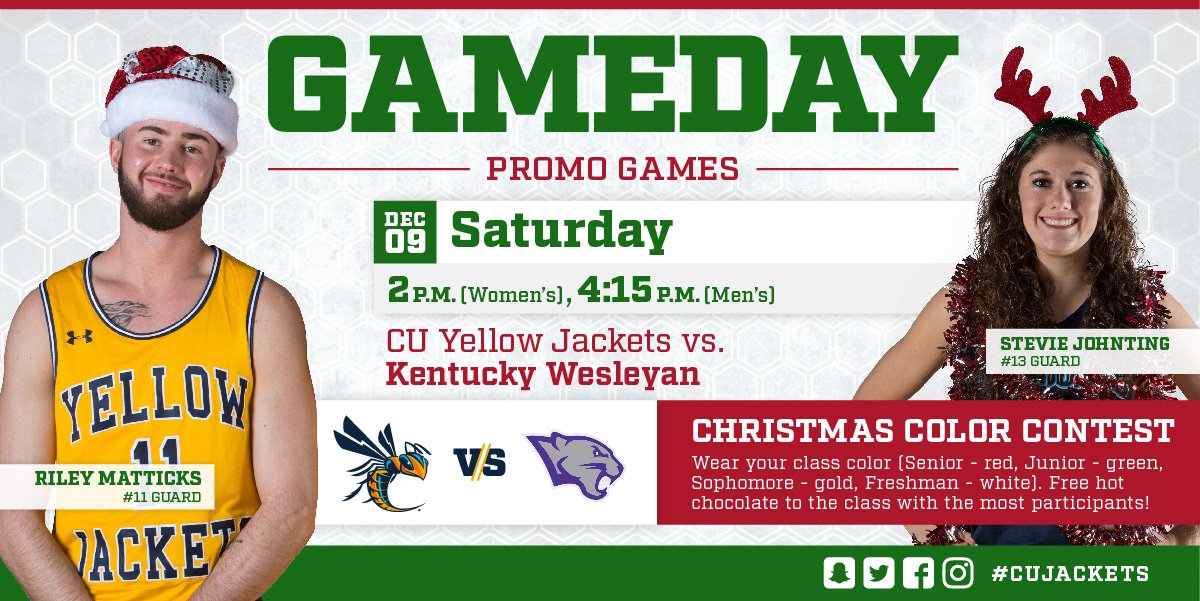 CUJackets's tweet image. GAME DAY! @CedarvilleWBB hosts @kwcwomenshoops (2PM) and @CedarvilleMBB hosts @KWCMBB (4:15PM) in @greatmidwestac DH / VIDEO: bit.ly/CUJacketsLIVE STATS: bit.ly/JacketsWBB bit.ly/JacketsMBB #ChristmasColorContest #HotCocoa #CampusChristmas We NEED the @CUSwarm!
