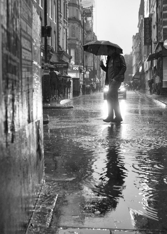 Wardour Street - Soho, London.  A couple years ago, when we had torrential rain &amp; flooding #streetphotography #RainyDay #soho #blackandwhitephotography