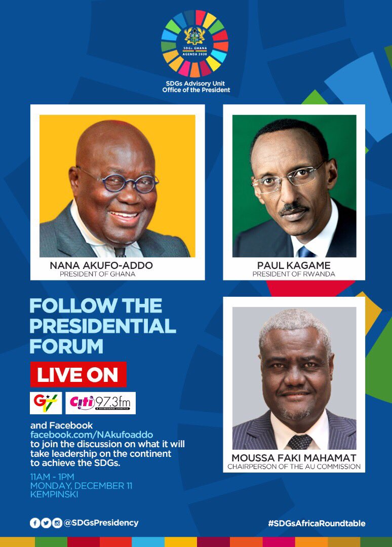 NAkufoAddo's tweet image. As co-Chair of the UN Secretary General's Eminent Group of SDG Advocates, I will be hosting Thought Leaders from the continent,and around the globe, on the policy imperatives for achieving the SDGs in Africa. Follow the conversation online using the hashtag: #SDGsAfricaRoundtable