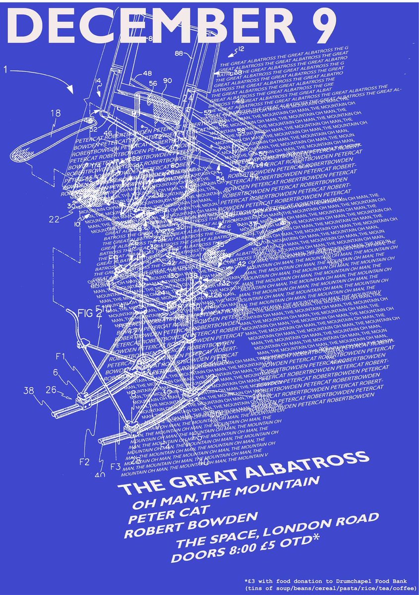 Last show I'm hosting this year is TONIGHT at <a href="/TheSpaceScot/">The Space</a> in Glasgow! <a href="/ohmanthemntn/">Oh Man, The Mountain</a>, <a href="/great_albatross/">The Great Albatross</a> @petercatband . Bring a donation for Drumchapel Foodbank with you and get in cheaper! Bands from 8pm!