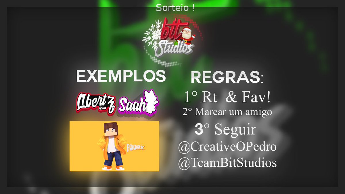 TeamBitStudios's tweet image. Para animar a team, estamos realizando um sorteio de 1 skin render e 1 logo, mais informações na imagem abaixo. Boa Sorte !
