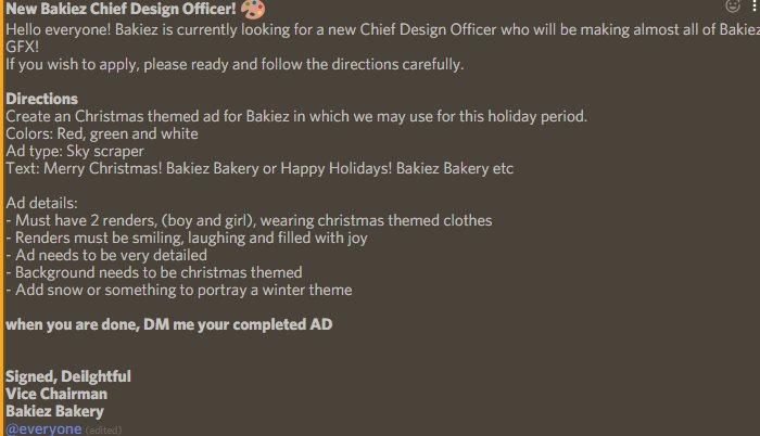 Bakiez Bakery On Twitter We Re Looking For Gfx Artist Read The Requirements Send To Deilghtful 8629 On Discord When Completed - roblox bakiez bakery discord how to get free roblox acc