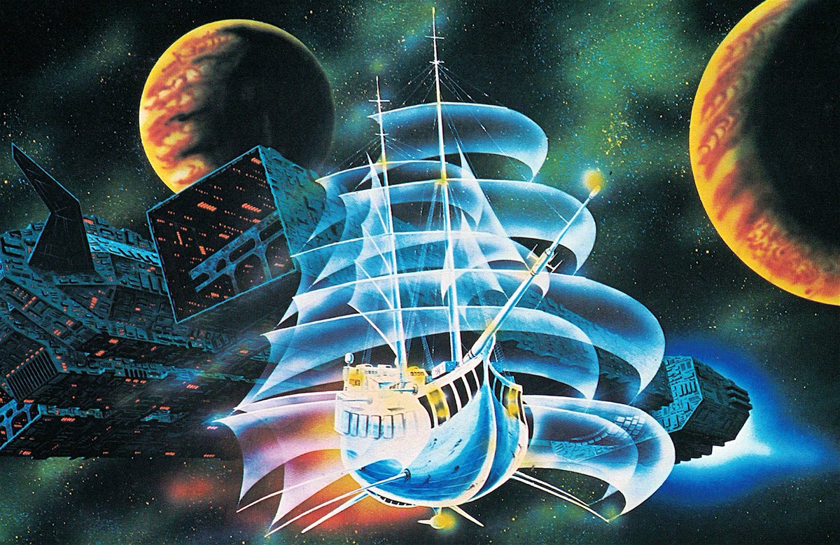 retroscifiart's tweet photo. Concept art for Message From Space(1978) from the soundtrack LP booklet. Art is uncredited but could be Ishimori. https://t.co/23ayBmH0xl