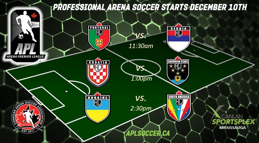 aplsoccer2017's tweet photo. Catch Exciting Professional  APL Arena Soccer Action Dec 10th Canlan Sportsplex Mississauga @aplsoccer2017  @m2arenasoccer https://t.co/pC3vthfIMA
