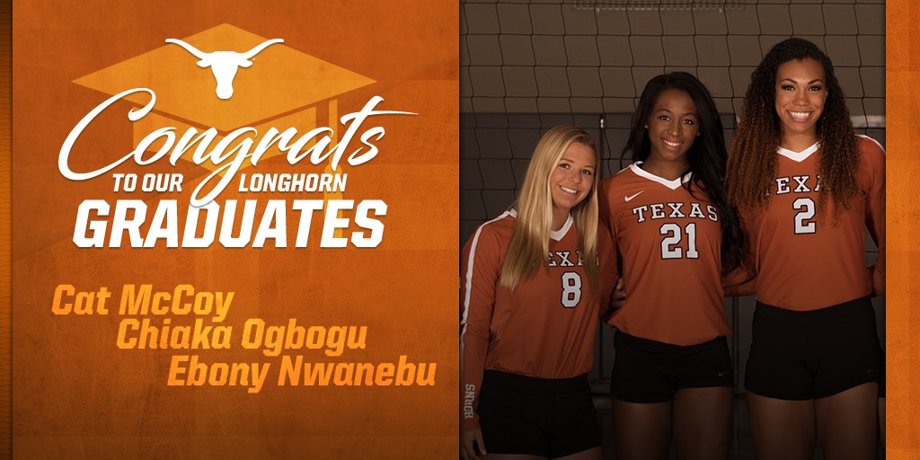 TexasVolleyball's tweet image. Competing in the @NCAAVolleyball  Regional Final on their Graduation Day! Congrats to these AMAZING seniors who have made a huge impact on this program.

🎓 @catmccoy9 
🎓 @cchiakaa11 
🎓 @ebbs_nwanebu 

#HookEm 🤘