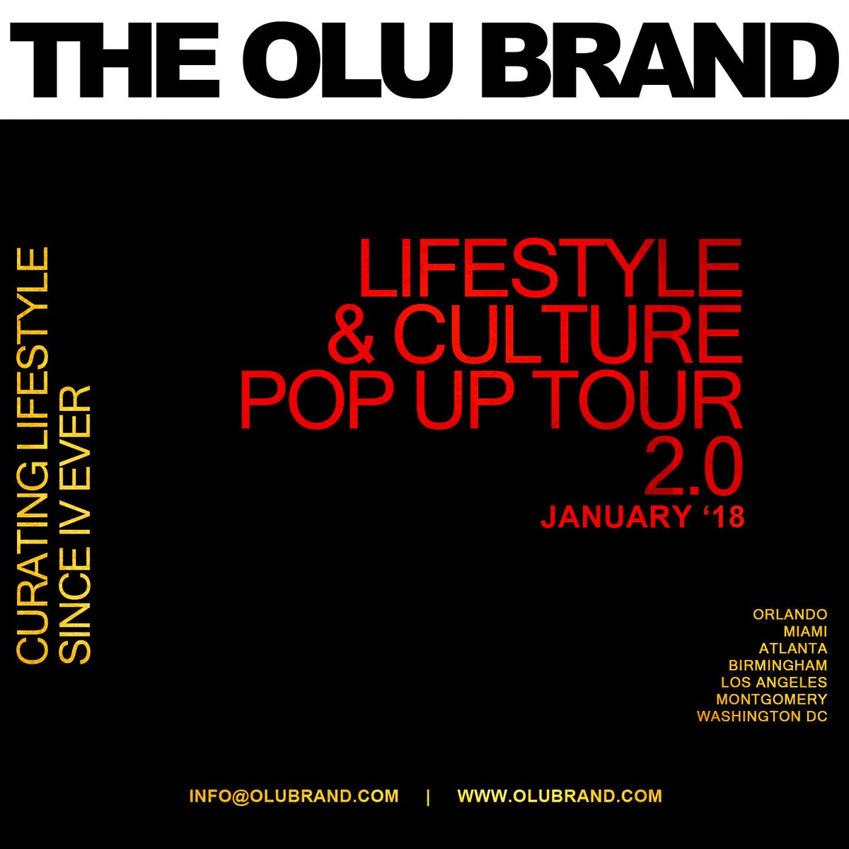 THEOLUBRAND's tweet photo. Changing the momentum with each decision made... tickets will go on sale 1.9.18 and headline artist will be announced on 1.7.18 Olu Pop Up Tour... #olu #letskeepgettingbetter https://t.co/JQmJStxKOJ
