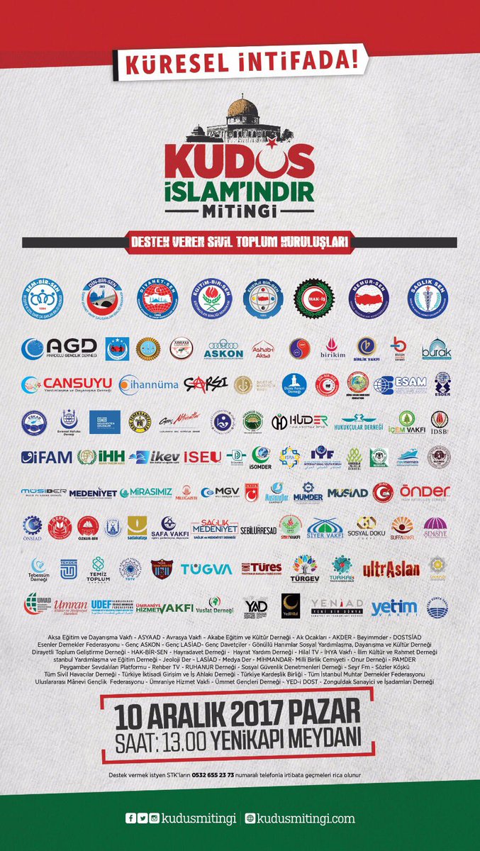 agdorgtr's tweet image. #KudüsİçinYenikapıya 
Oturmak, Beklemek...
Artık Yeter! Ayağa Kalk!
KUDÜS İSLAM&apos;INDIR
Mitinginde Buluşuyoruz!

📆 10 Aralık Pazar | Saat 13.00
📍Yenikapı Meydanı