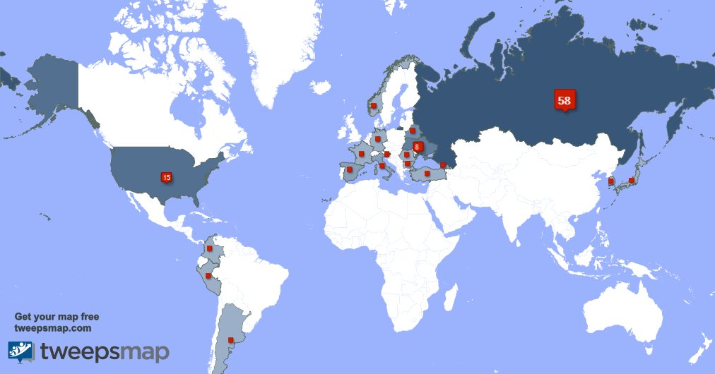masha_r5's tweet photo. My followers live in Russia (56%), USA(15%)... Get your map: https://t.co/jJhkrIZYcM https://t.co/SlJ4buGhBp