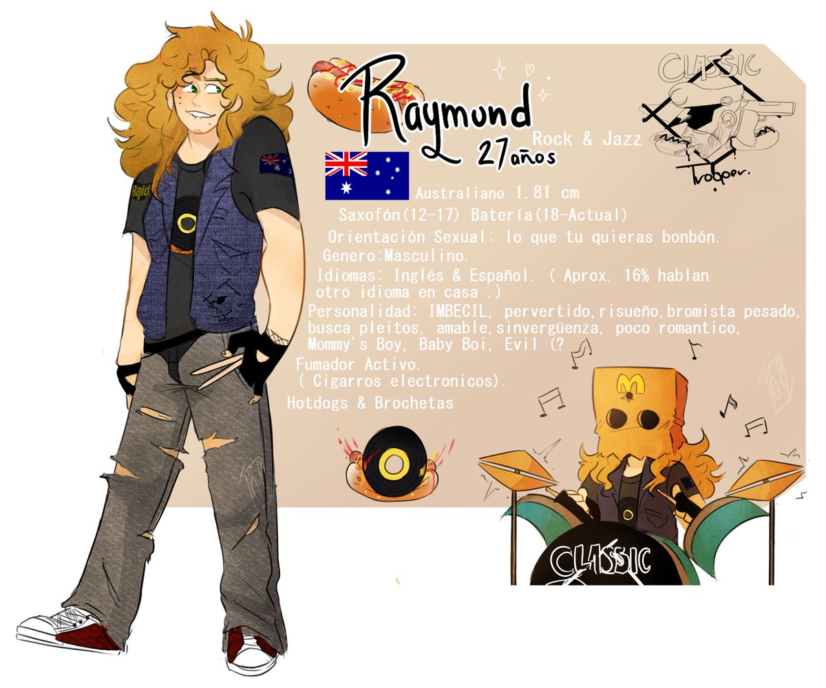 Gh0st_Pie's tweet photo. #TwitterMusiczWorld
¡Les presento al Baterista de Classic Trooper!
¡Raymund! Ficha 1/2
¡Los desastres no solo los produce el Vocalista!
¡Denle una calurosa bienvenida a esta basura australiana! https://t.co/QDQkkPJVsD