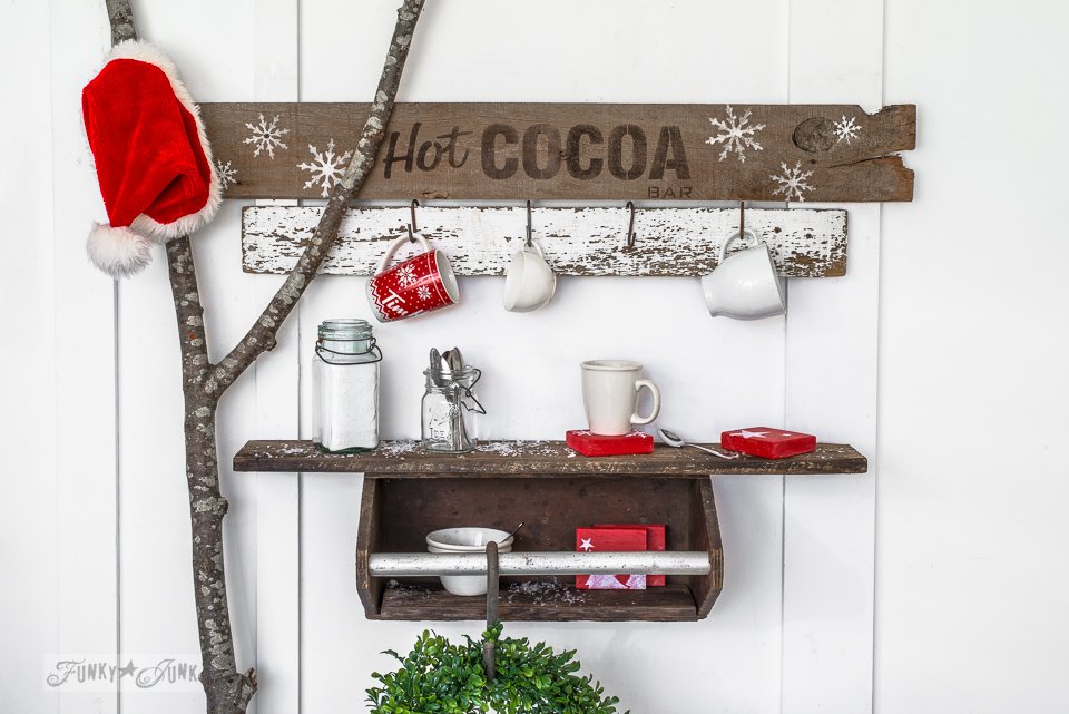Make an instant hot cocoa station this Christmas with an easy sign and a toolbox. You heard that right... Learn how at: funkyjunkinteriors.net/2016/12/toolbo… #oldsignstencils #funkyjunkinteriors #fusionmineralpaint #Christmas #hotcocoa
